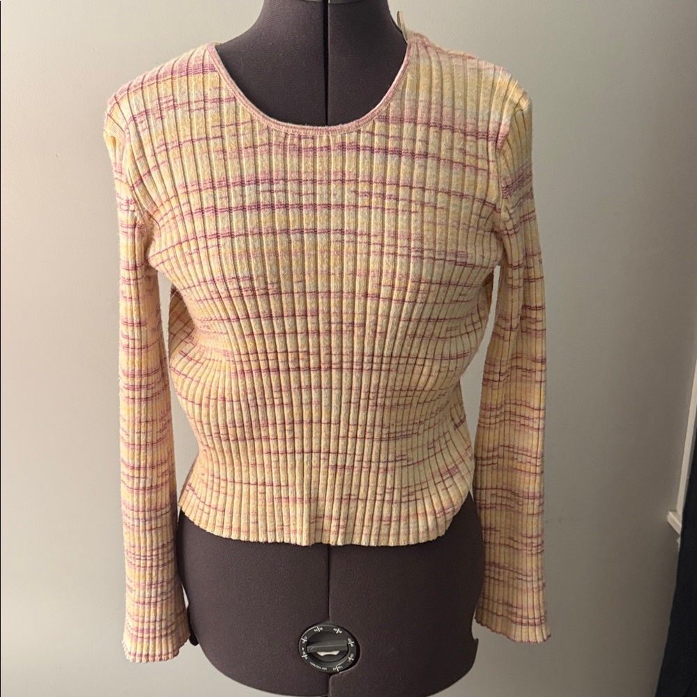 Sincerely Jules Ribbed Long Sleeve Top - Yellow and Pink